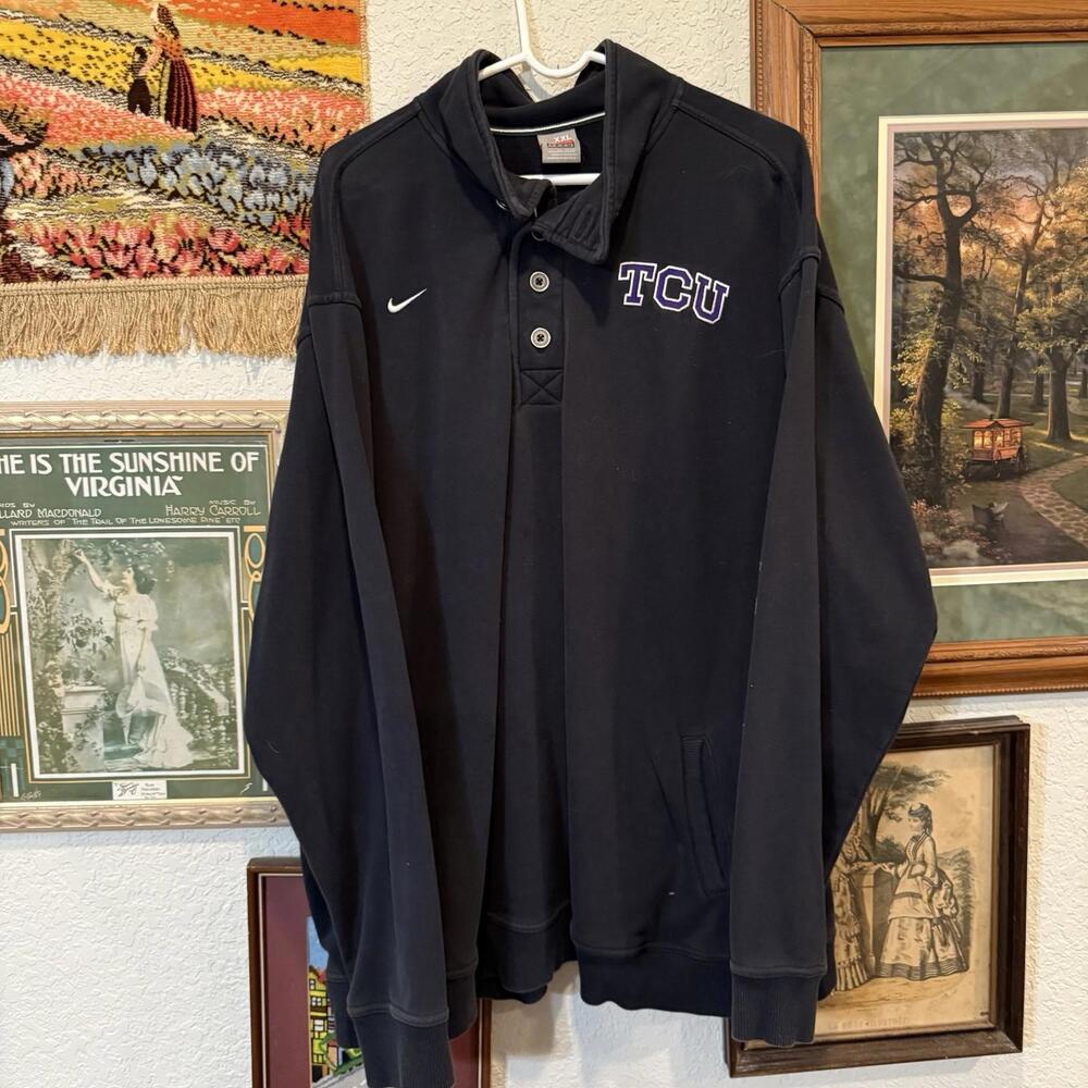 Vintage‎ 90s Nike Texas Christian University 1/4 Button Designer Sweatshirt 2XL